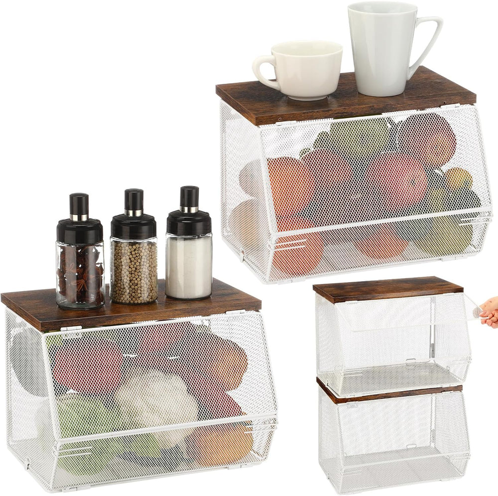 Teenyyou 2 Pcs Fruit Basket with Lid, Non-removable, White, 8.3"w & ...