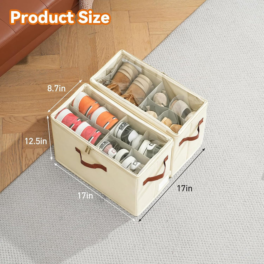 Shoe Organizer for Closet, Fits 32 Pairs, Beige, 4 Pack