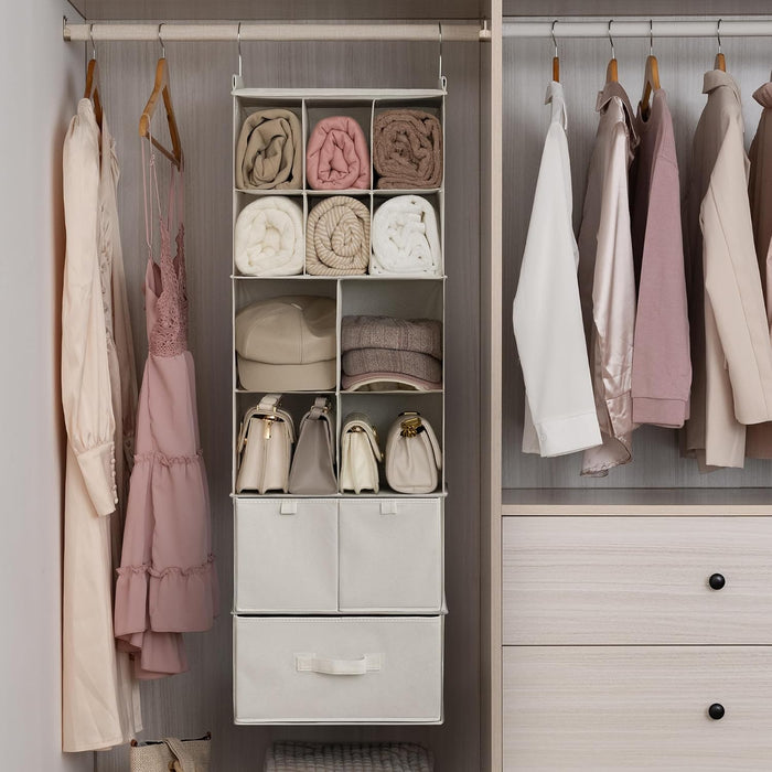 GRANNY SAYS Hanging Closet Organizer, 3 Drawers, 6 Shelves, Beige