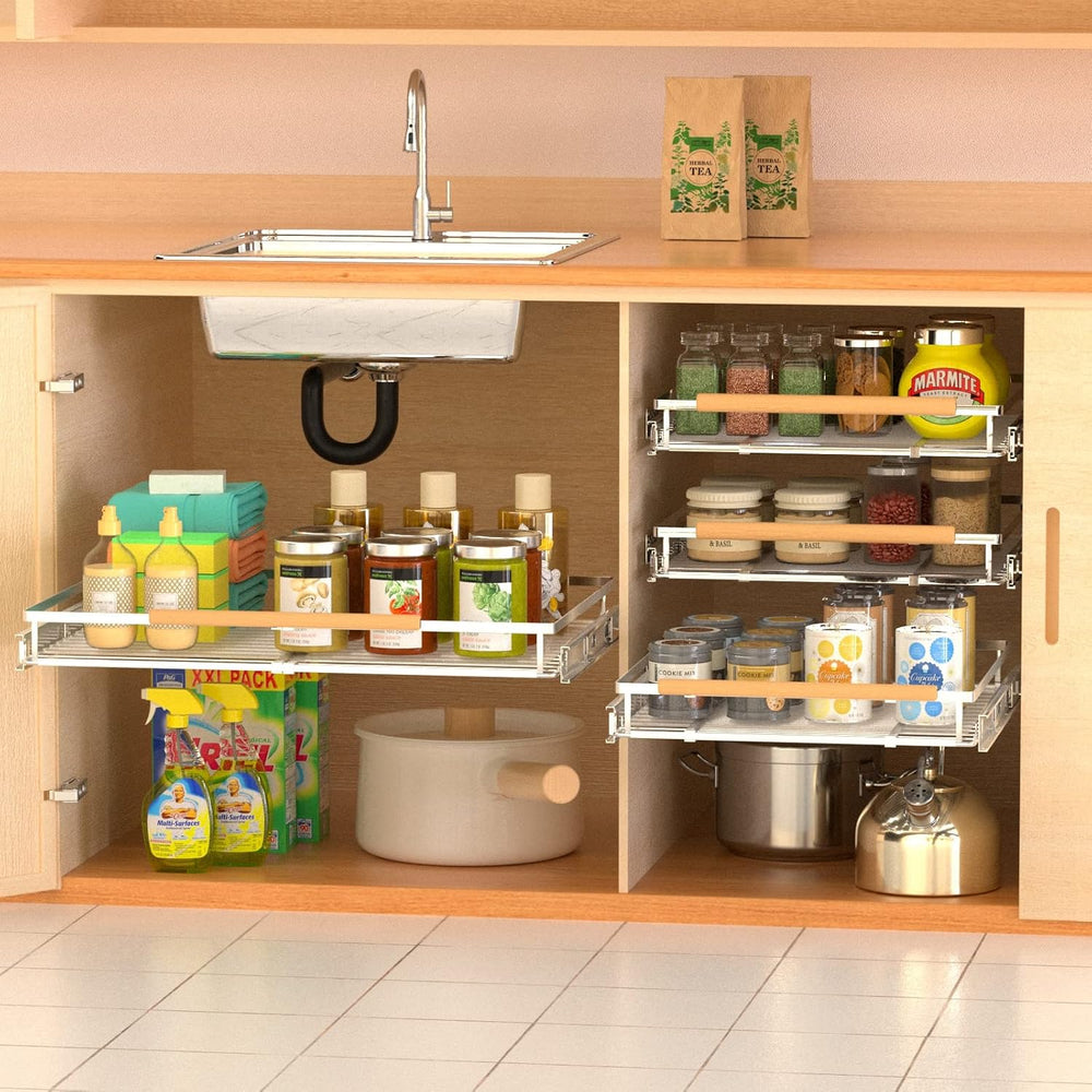 Pull-Out Cabinet Organizer, Stainless, 12.1-18.4 In, 2 Pack