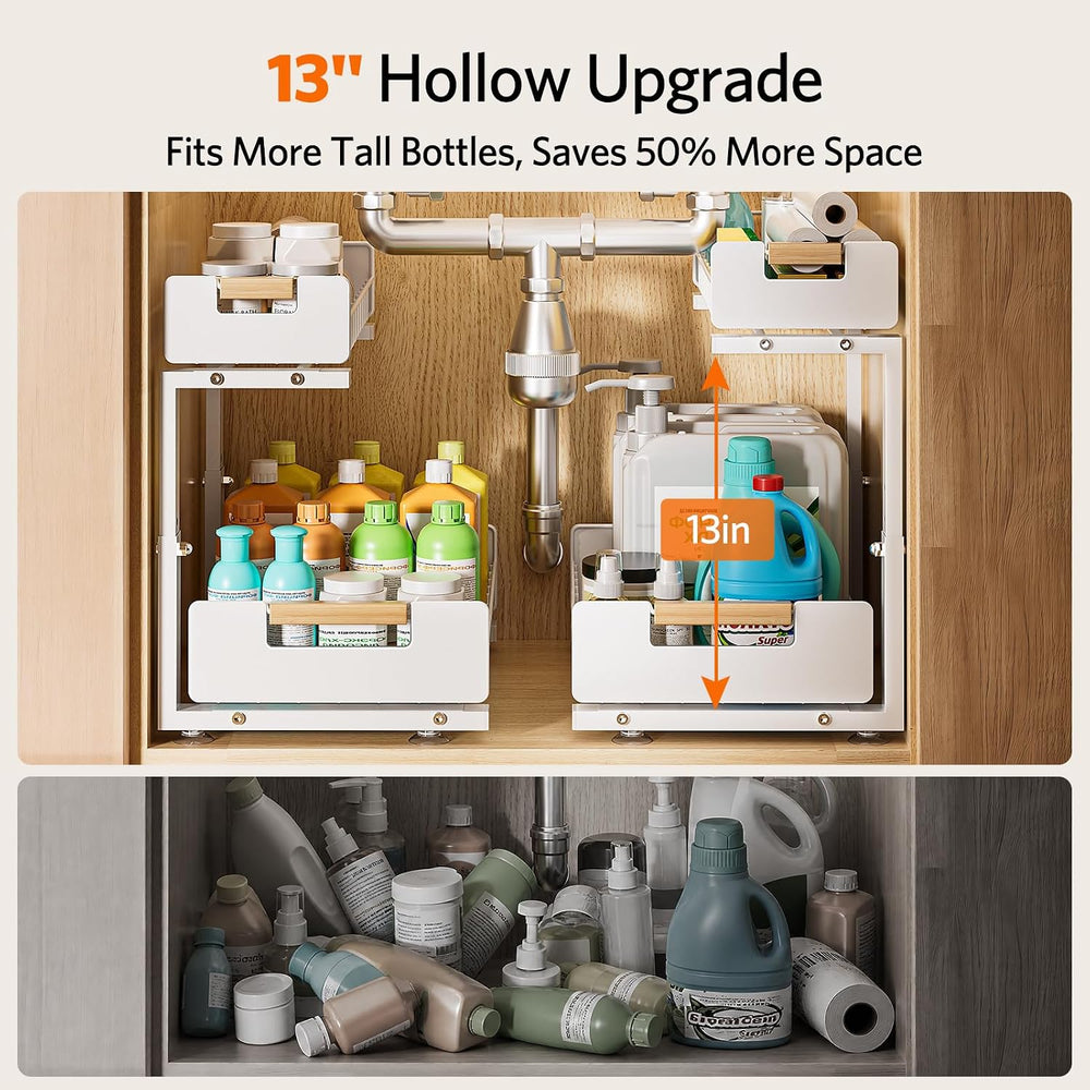 Delamu Under Sink Organizer Kitchen, 2-Tier Pull-Out Cabinet Shelf, 2-Pack