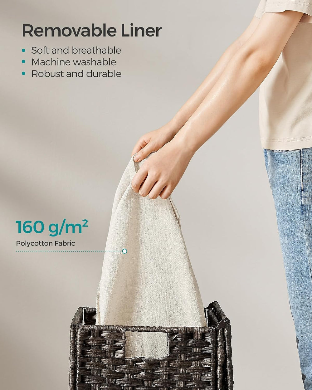 SONGMICS Woven Storage Basket with Lid, 9.2 Gallon (35L), Foldable