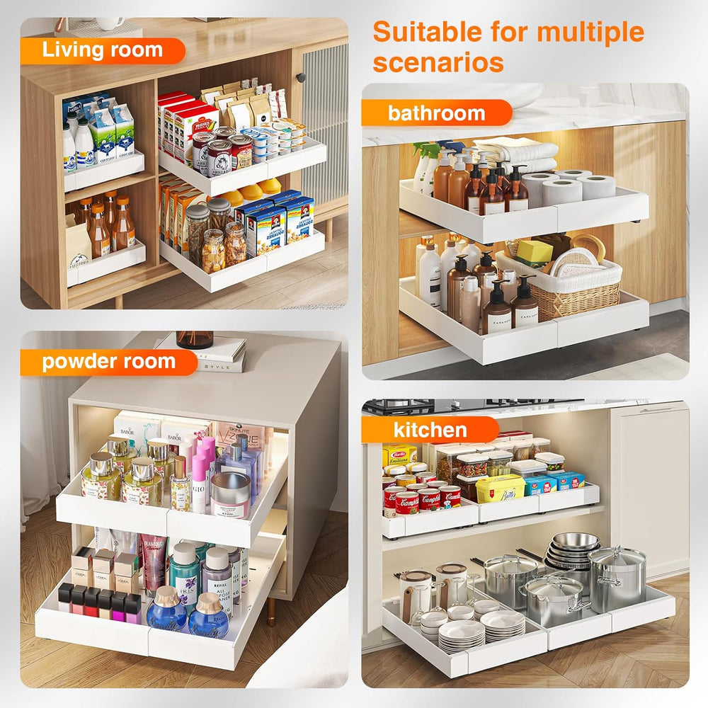 2 Pack Expandable Pull Out Cabinet Organizer,21" Deep,White