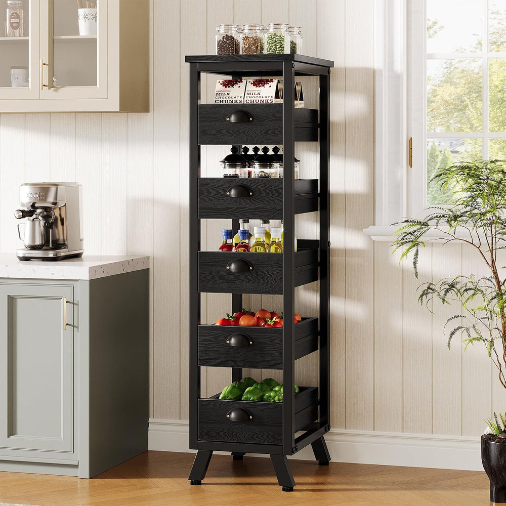 Tribesigns Black Wood Fruit and Vegetable Storage Rack, 5-Tier Narrow Snack S...