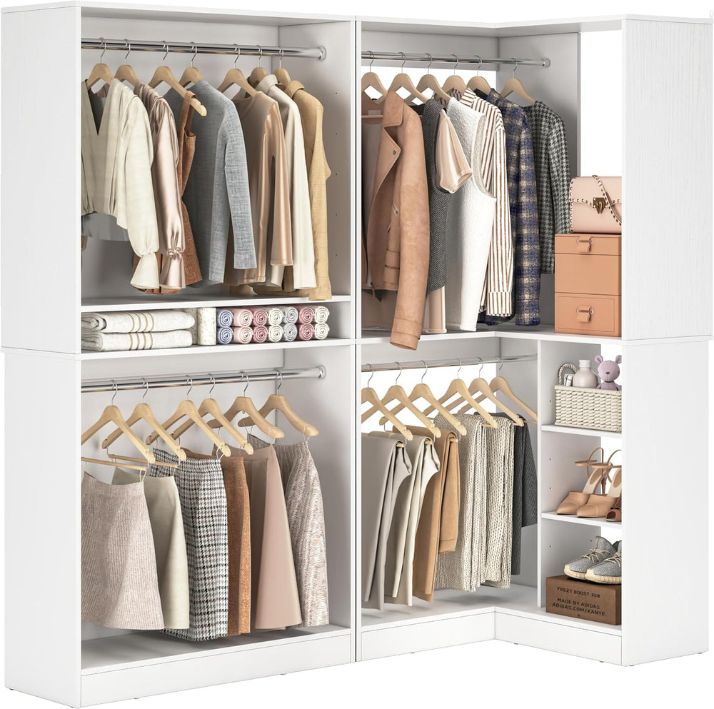 Unikito Corner Closet System, 72" L-Shaped Closet Organizer with 4 Hangi...