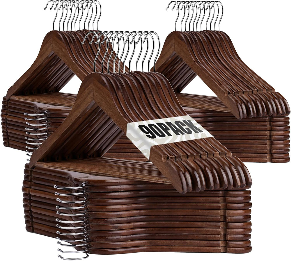 Wooden Hangers 90 Pack,Wooden Clothes Hanger for Daily Used,Heavy Duty Wood H...