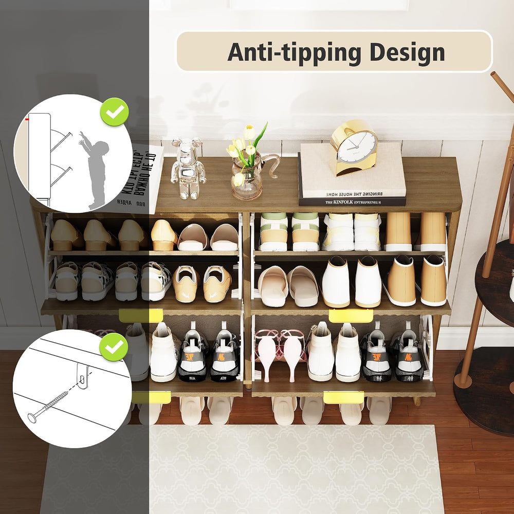 KIGOTY Narrow Shoe Storage Cabinet, Shoe Cabinet with 4 Flip Drawers, Freesta...