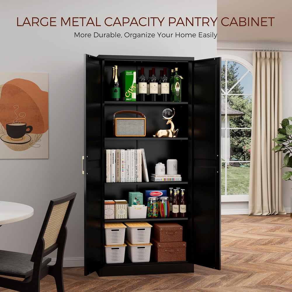 71" Tall Metal Kitchen Pantry Cabinet, Storage Cabinet with Doors