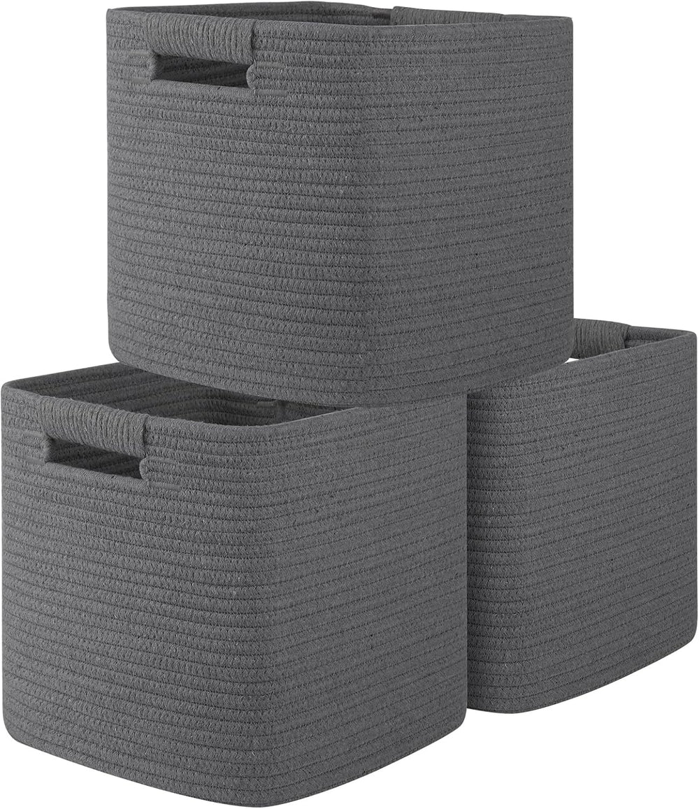 OIAHOMY Storage Cubes 11 Inch Storage Bins 3-Pack Square Baskets Dark Grey
