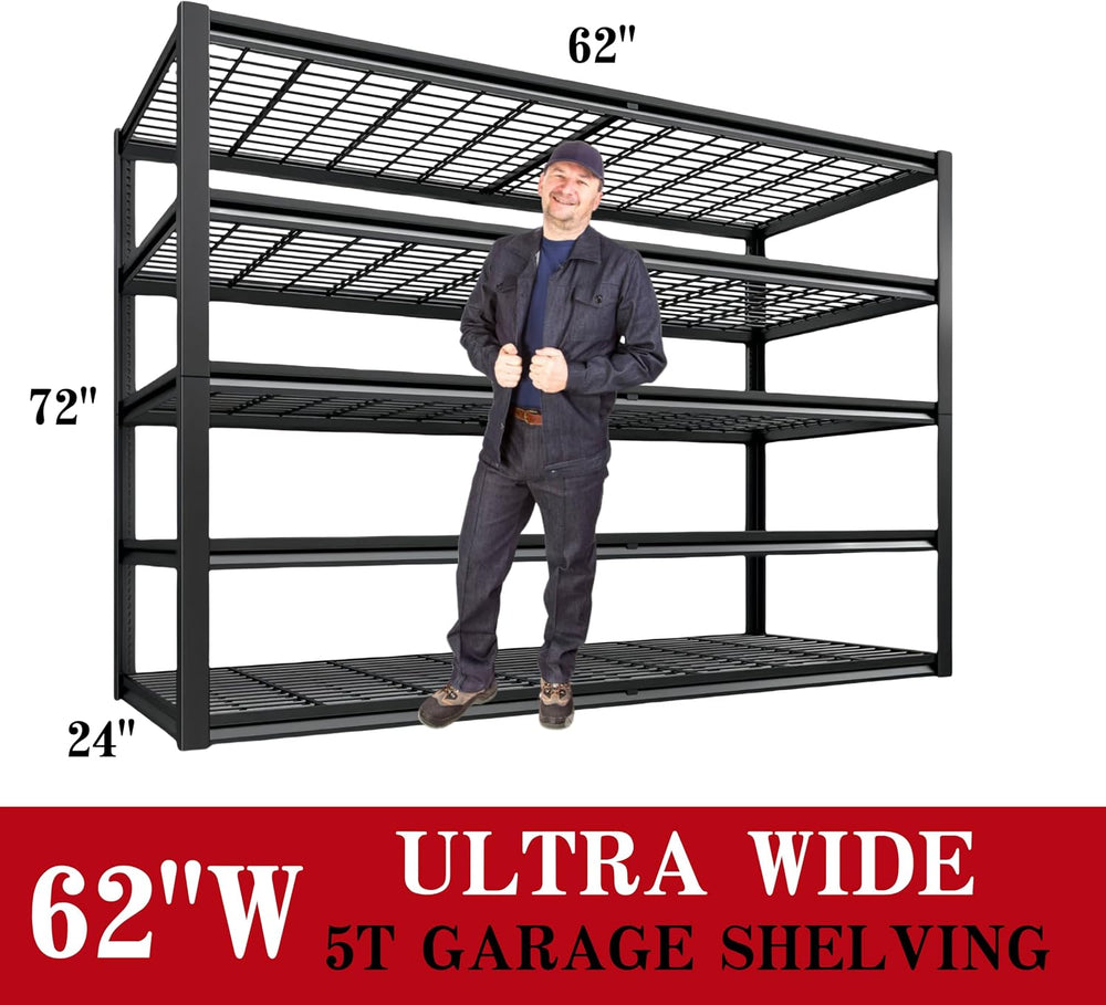 5-Tier Heavy Duty Garage Shelving, 5,000 lbs Capacity Adjustable Metal Storag...