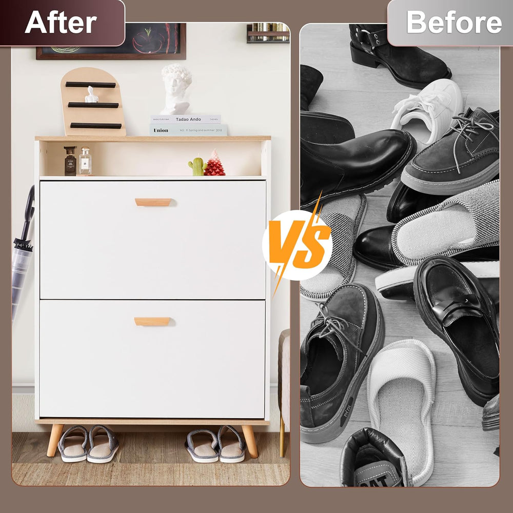 Shoe Storage Cabinet with 2 Flip Drawers, Shoe Cabinet Storage for Entryway, ...