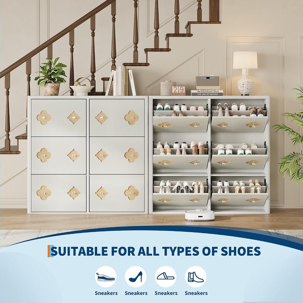 GarveeHome Shoe Storage Cabinet with 6 Flip Drawers, Narrow Wood Shoe Organiz...