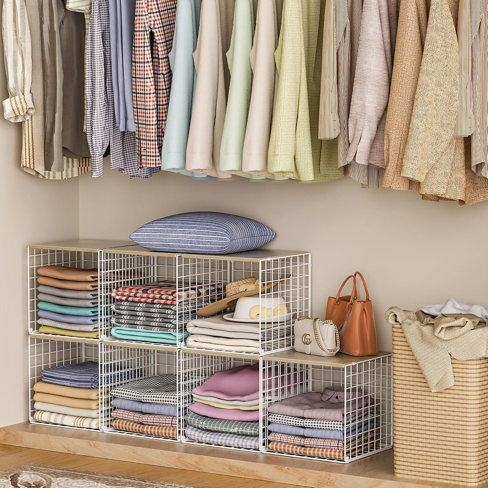 Hencawima 4 Pack Closet Organizers and Storage with Wood Top, Stackable Close...