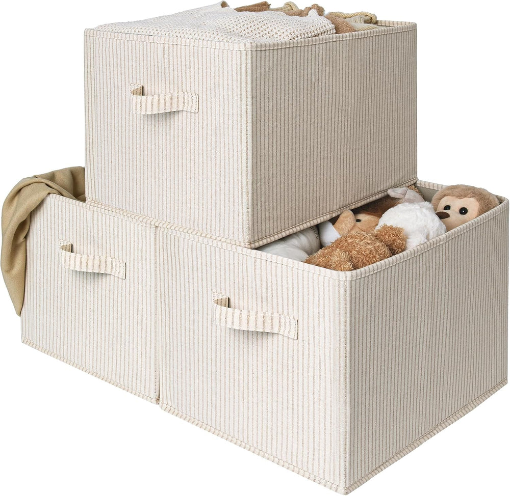 StorageWorks Shelf Organizer Bins, Khaki & Beige Stripes, Extra Large