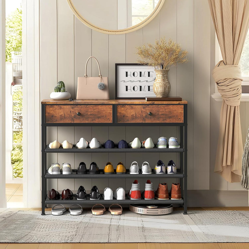 usikey Shoe Rack, 4 Tier Shoe Storage Organizer with 2 Drawers, Metal Shoe Sh...