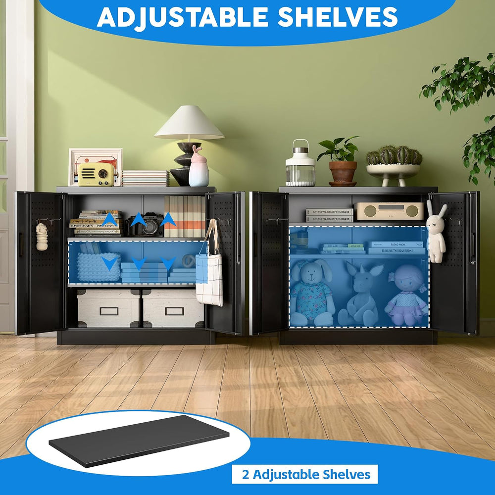 Metal Storage Cabinet with Pegboard 31.5”H×31.5”W×16.5”D, Lockable Rolling St...