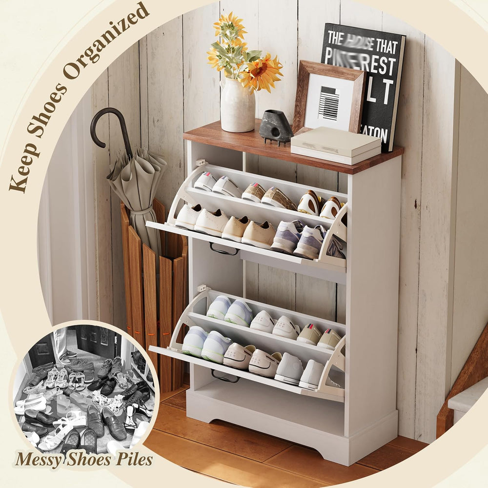 Semiocthome Farmhouse Shoe Storage Cabinet with 2 Flip Drawers, 23.6"(W)...