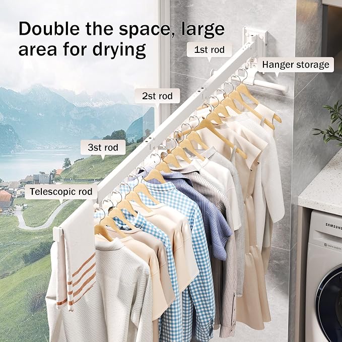 Drying Rack, Wall Mounted Clothes Rack, 220lbs Capacity