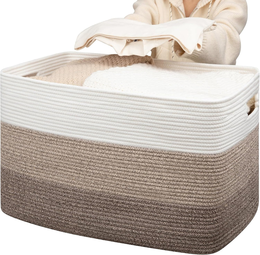 OIAHOMY 118L Extra Large Blanket Basket Cotton Rope Storage Basket Brown