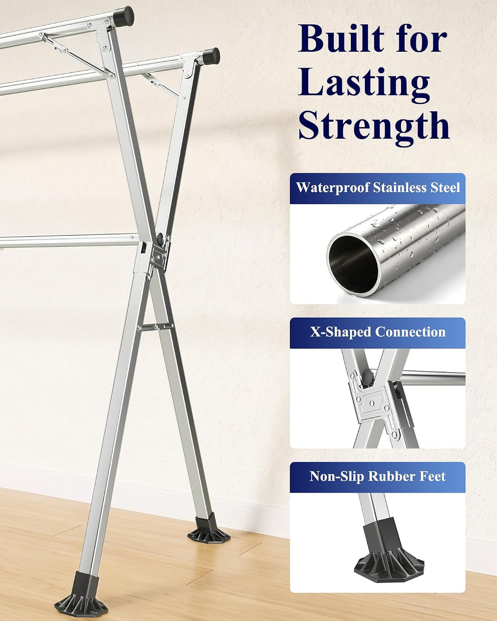 Kitsure Foldable Clothes Drying Rack, 79.0" Heavy Duty, Adjustable Length