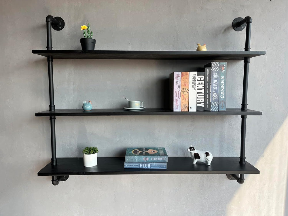 HDDFER Industrial Pipe Shelf Shelving Bookcase, Wall Mounted Rustic Bookshelf...