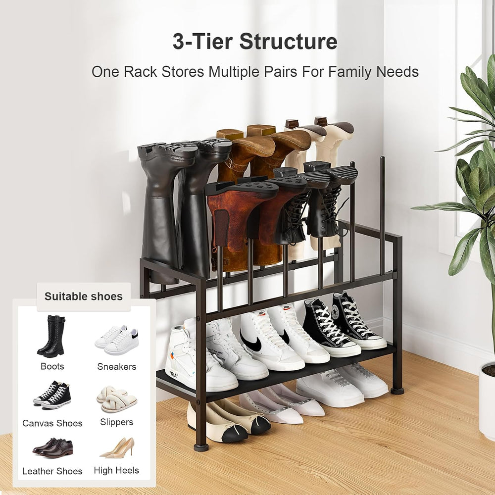 DIMJ Free Standing Shoe Racks - 3-Tier Boot Rack, Black Metal Storage Organiz...