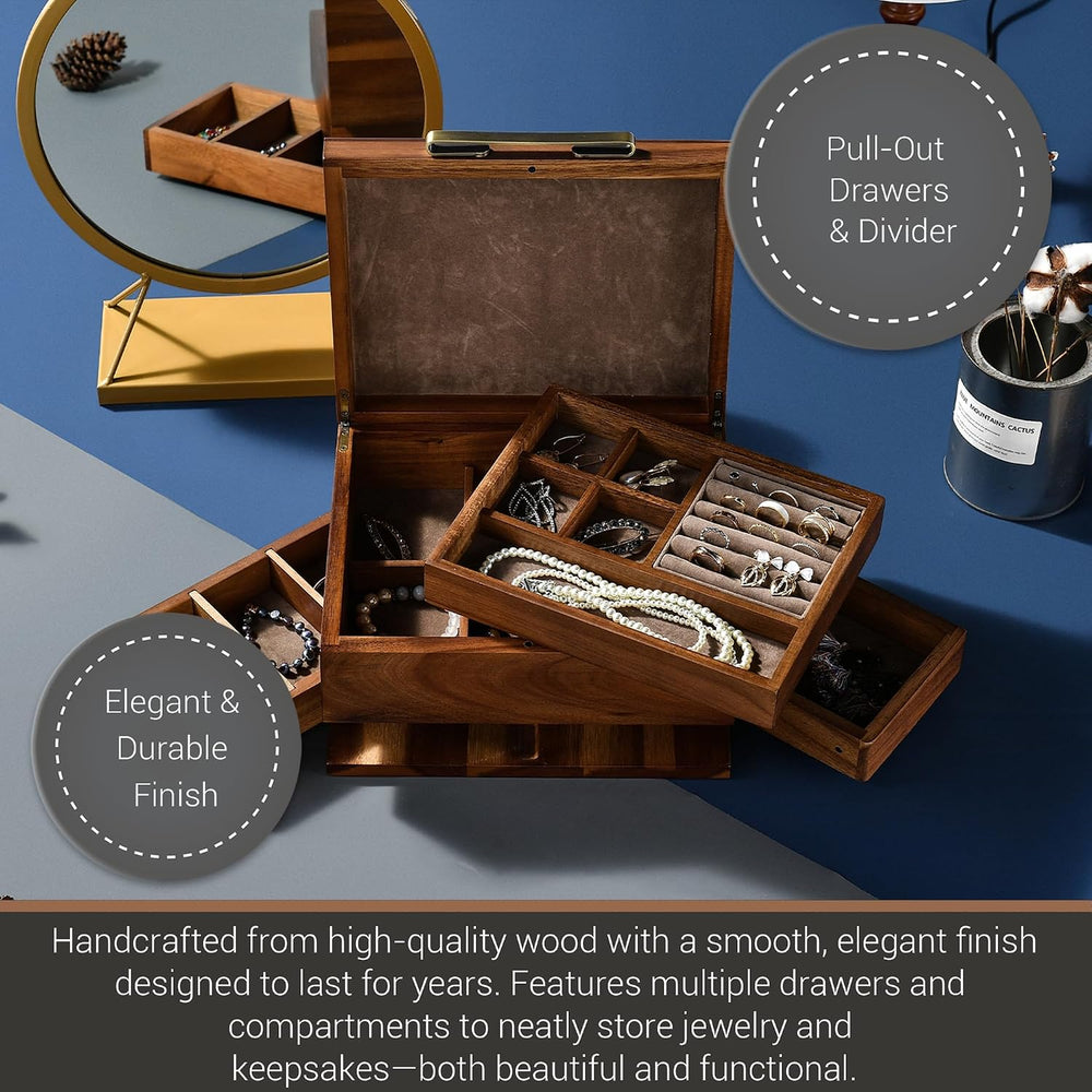 Shanik Wooden Jewelry Box for Women – Elegant Organizer with Ring Cushions, P...