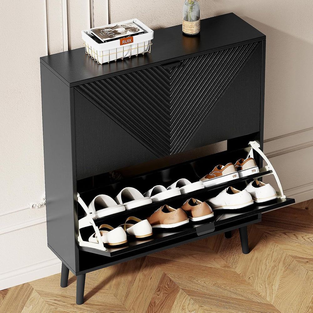 Shoe Cabinet Storage, Narrow Shoes Organizer with 2 Flip Drawers, Shoe Rack