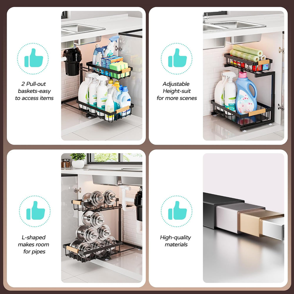 ADBIU Under Sink Organizer, 2 Pack 2 Tier Expandable Height (13.2" - 17....