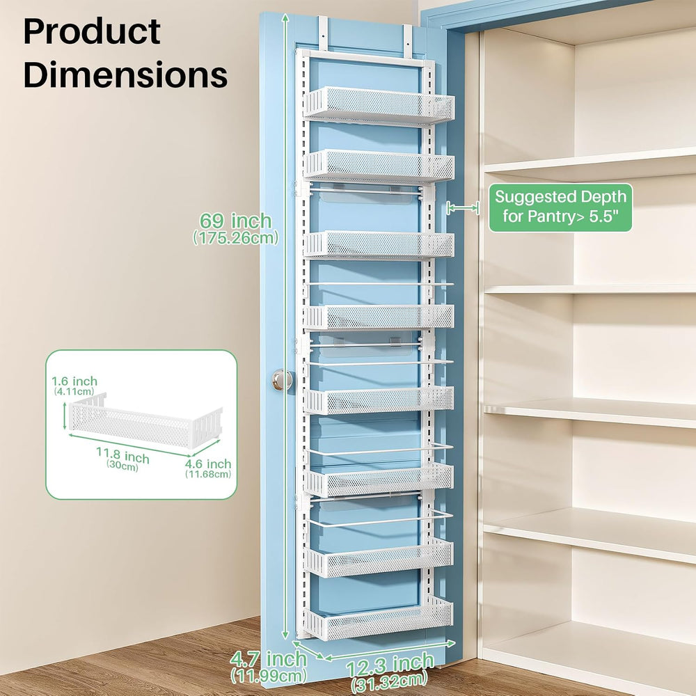 SNTD 8 Tiers Narrow Over the Door Organizer, 12.3"W x 4.7"D x 69&qu...