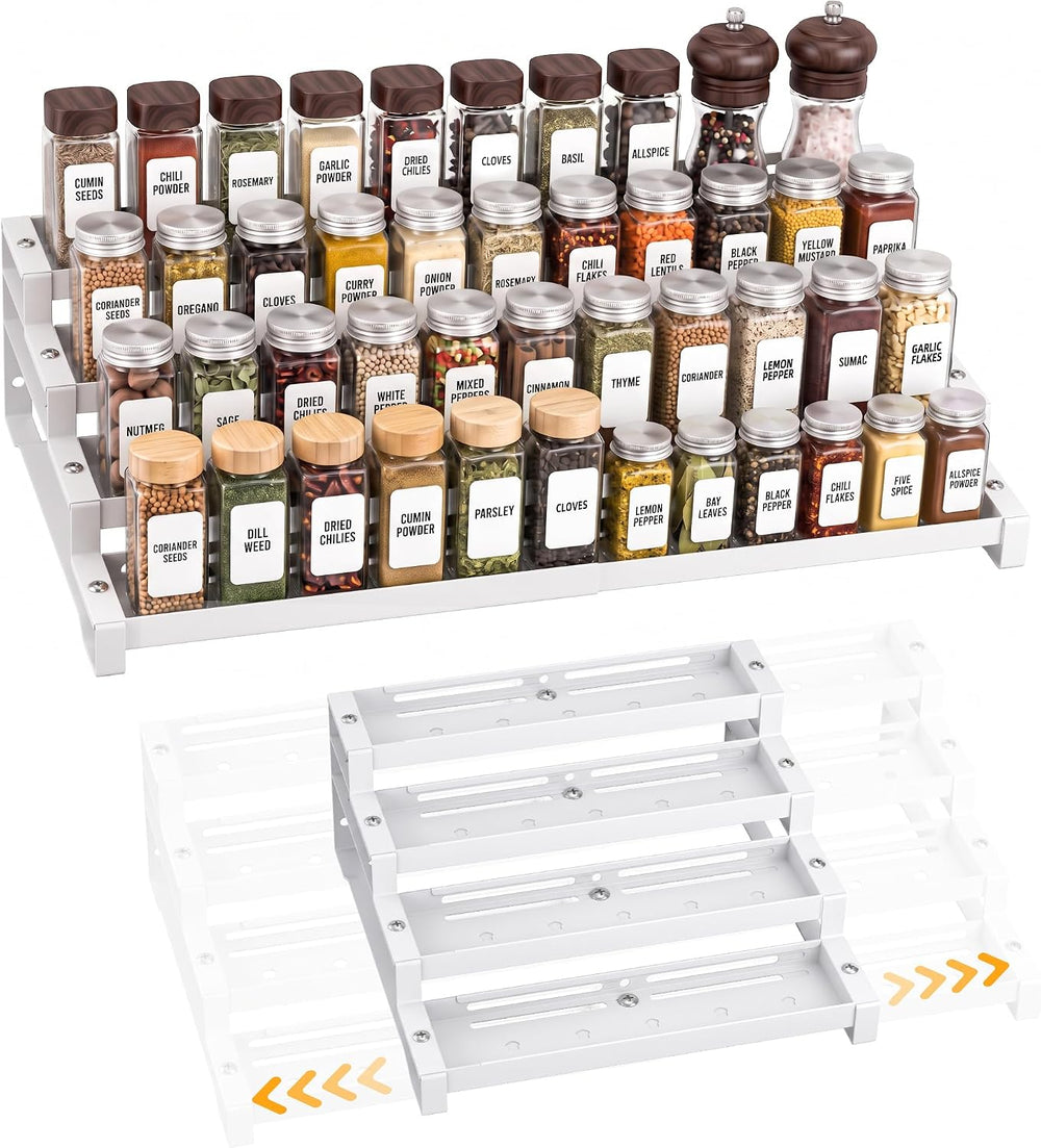 Expandable Spice Rack Organizer for Cabinet, 4-Tier Metal Shelf
