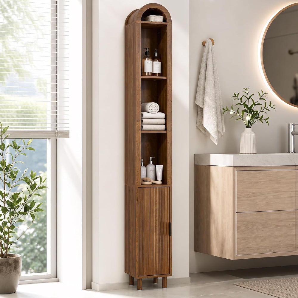 Narrow Bathroom Storage Cabinet, Tall Arched Small Wood Cabinet, Slim