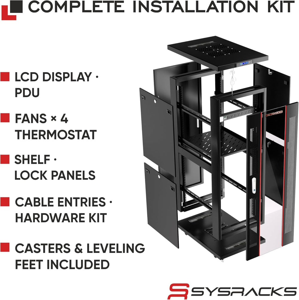 Sysracks 42U Server Rack Cabinet, 19” Floor Standing Enclosed Network Cabinet...