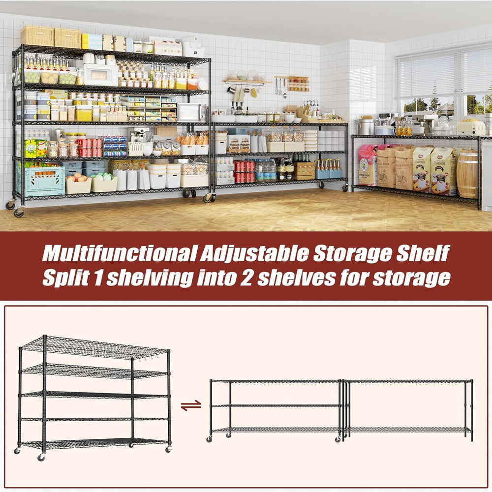 PrimeZone 5 Tier 80.7"H x 55.5"W x 24"D Wire Shelving with Whe...