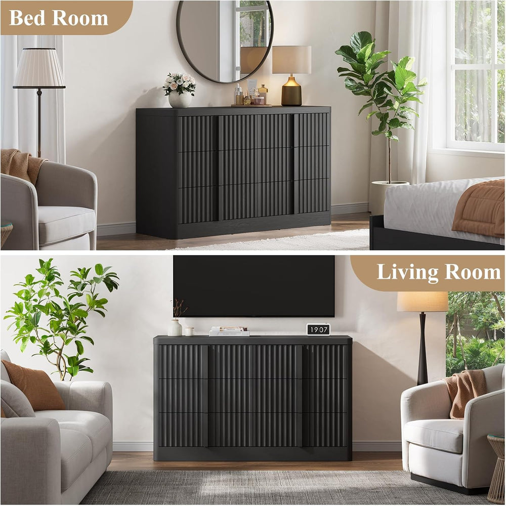 Fluted Dresser for Bedroom, 47" Wide 6 Drawer Dresser, Modern Chest of D...