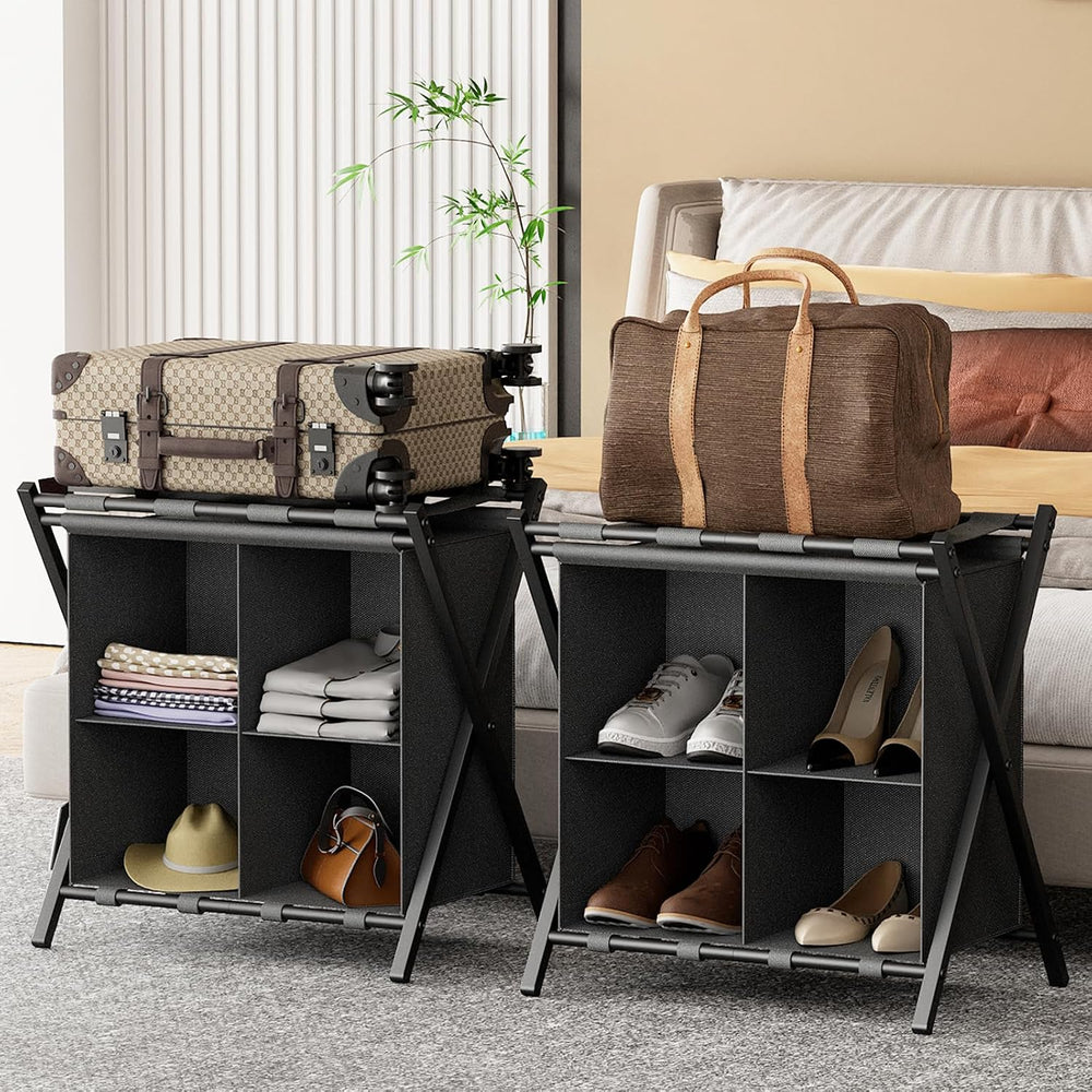 Huhote Luggage Rack for Guest Room, Set of 2, Folding Suitcase Stand with Fab...