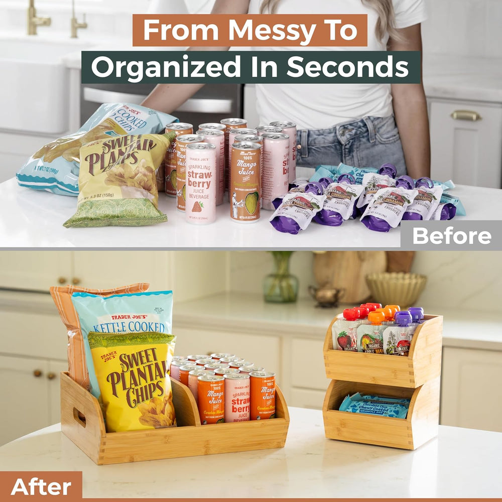 Potato and Onion Storage Bin, Stackable Bamboo Pantry Organizer and Storage
