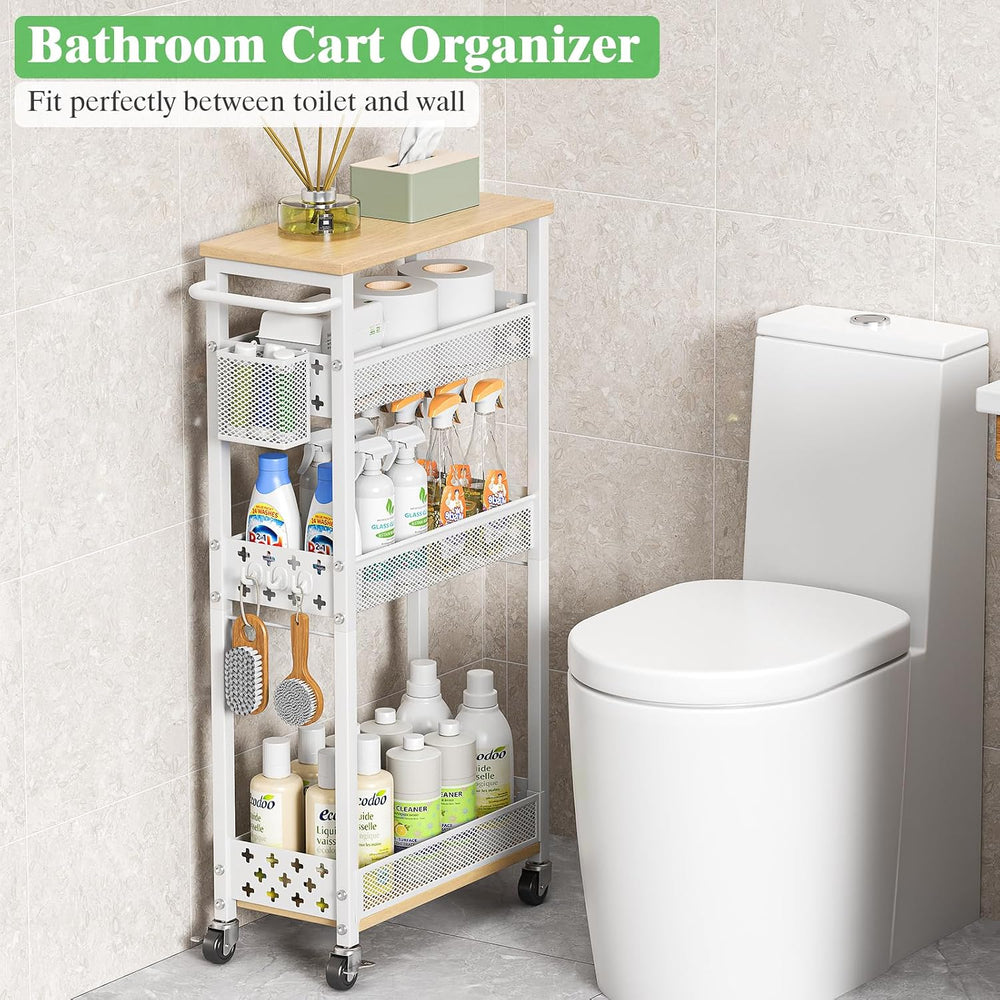 4 Tier Slim Rolling Cart Bathroom Organizer and Storage with Wheels