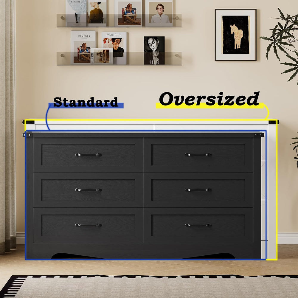 BORNOON 6-Drawer Dresser for Bedroom, Modern Wooden Chest of Drawers with Met...