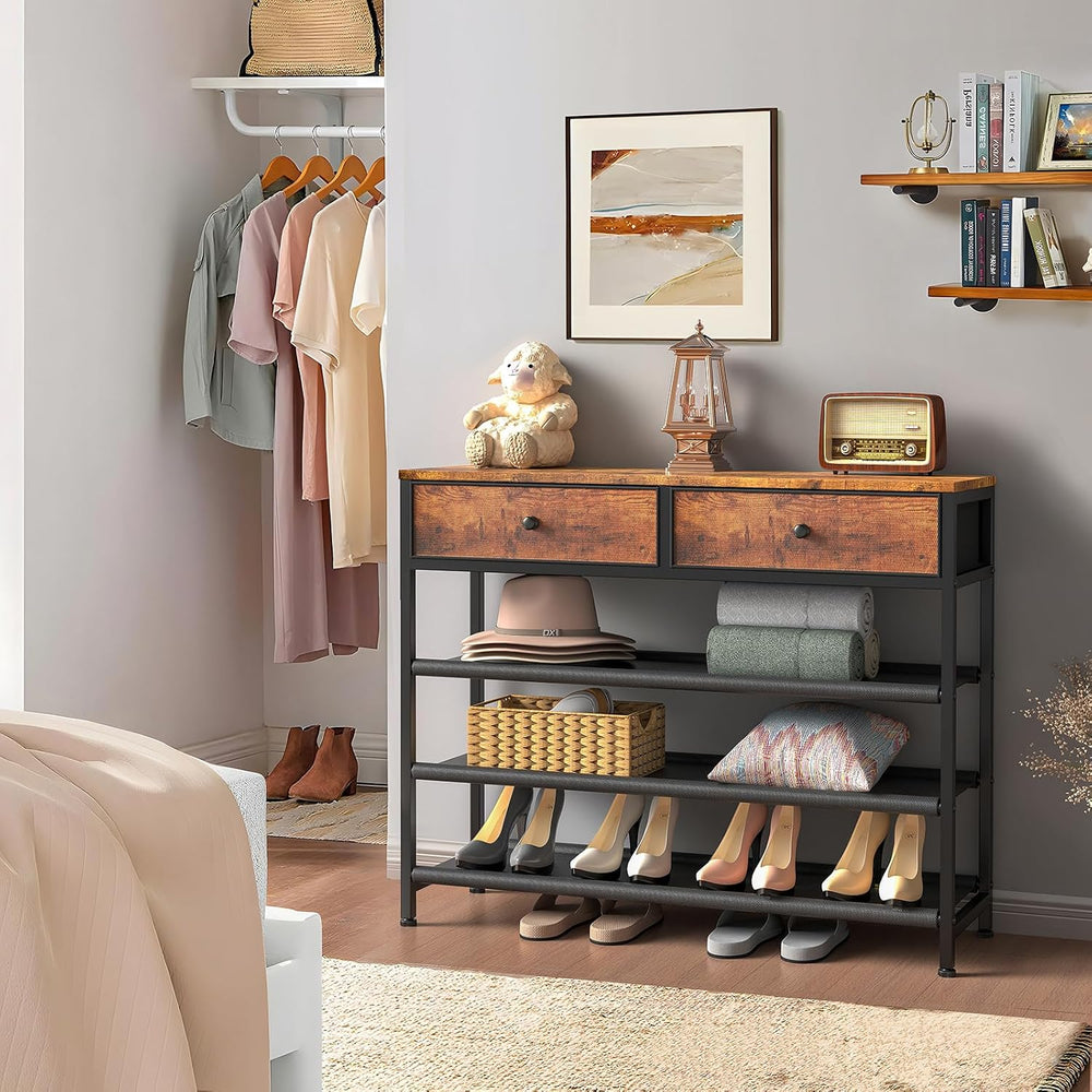 usikey Shoe Rack, 4 Tier Shoe Storage Organizer with 2 Drawers, Metal Shoe Sh...