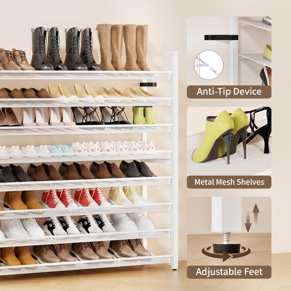 Metal Shoe Rack,Large 8 Tier Shoe Organizer, Heavy Duty Metal 8-Tier Stackabl...