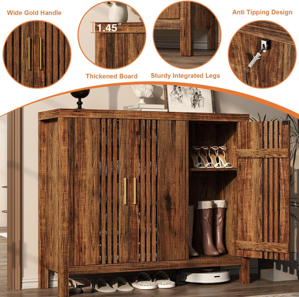 UNIQUITE Shoe Storage Cabinet with 3 Shutter Doors, 30 Pairs Shoe Cabinet wit...