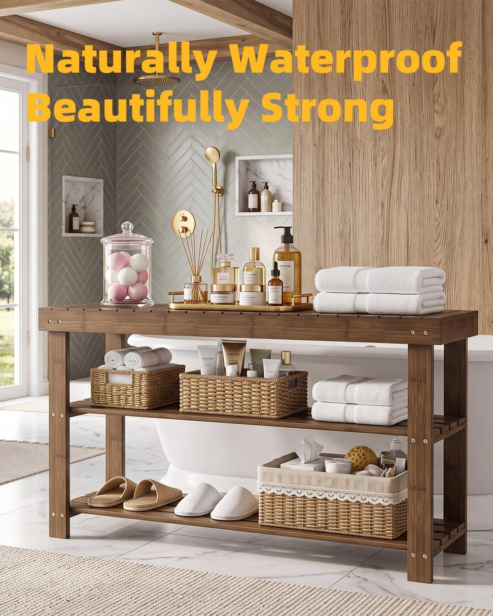 SMIBUY Bamboo Shoe Rack Bench, 3-Tier Shoe Organizer Storage Shelf for Entryw...