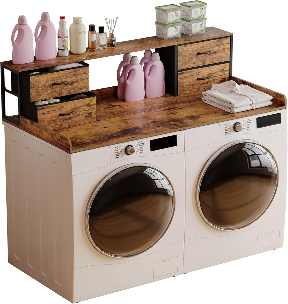 Unionly 2 Tier Washer and Dryer Countertop with fabric drawers and wood top