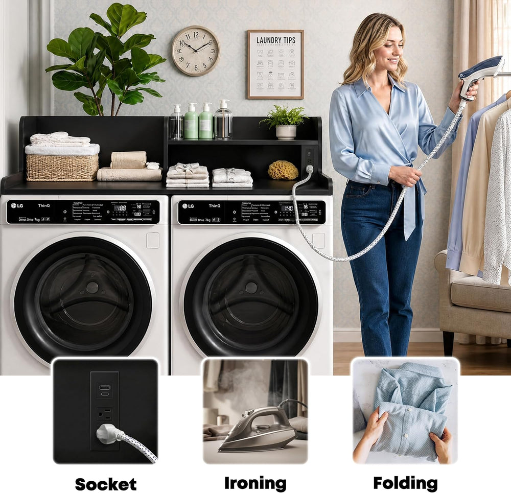 2-Tier Washer Dryer Countertop with Charging Station & Shelves, 54" ...