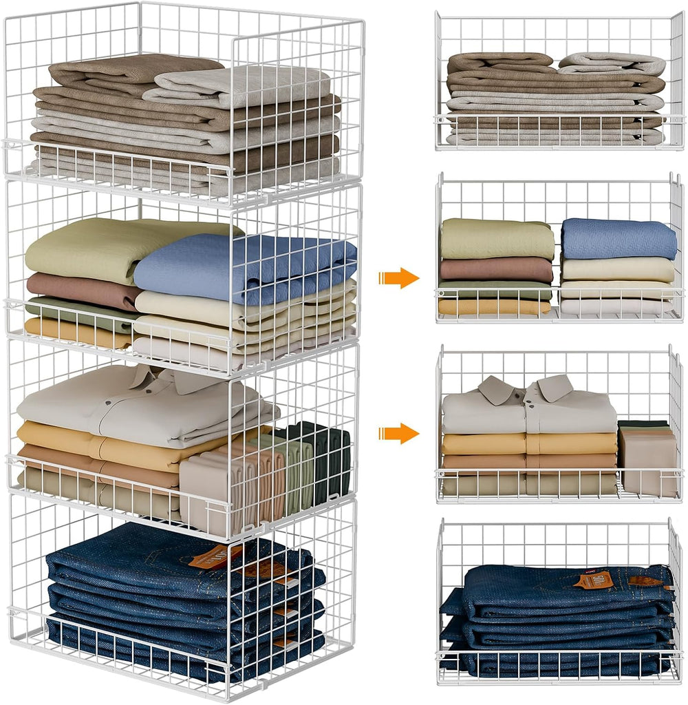 Yociyoga 4-Tier Stackable Closet Organizers and Storage Basket, Foldable Clos...