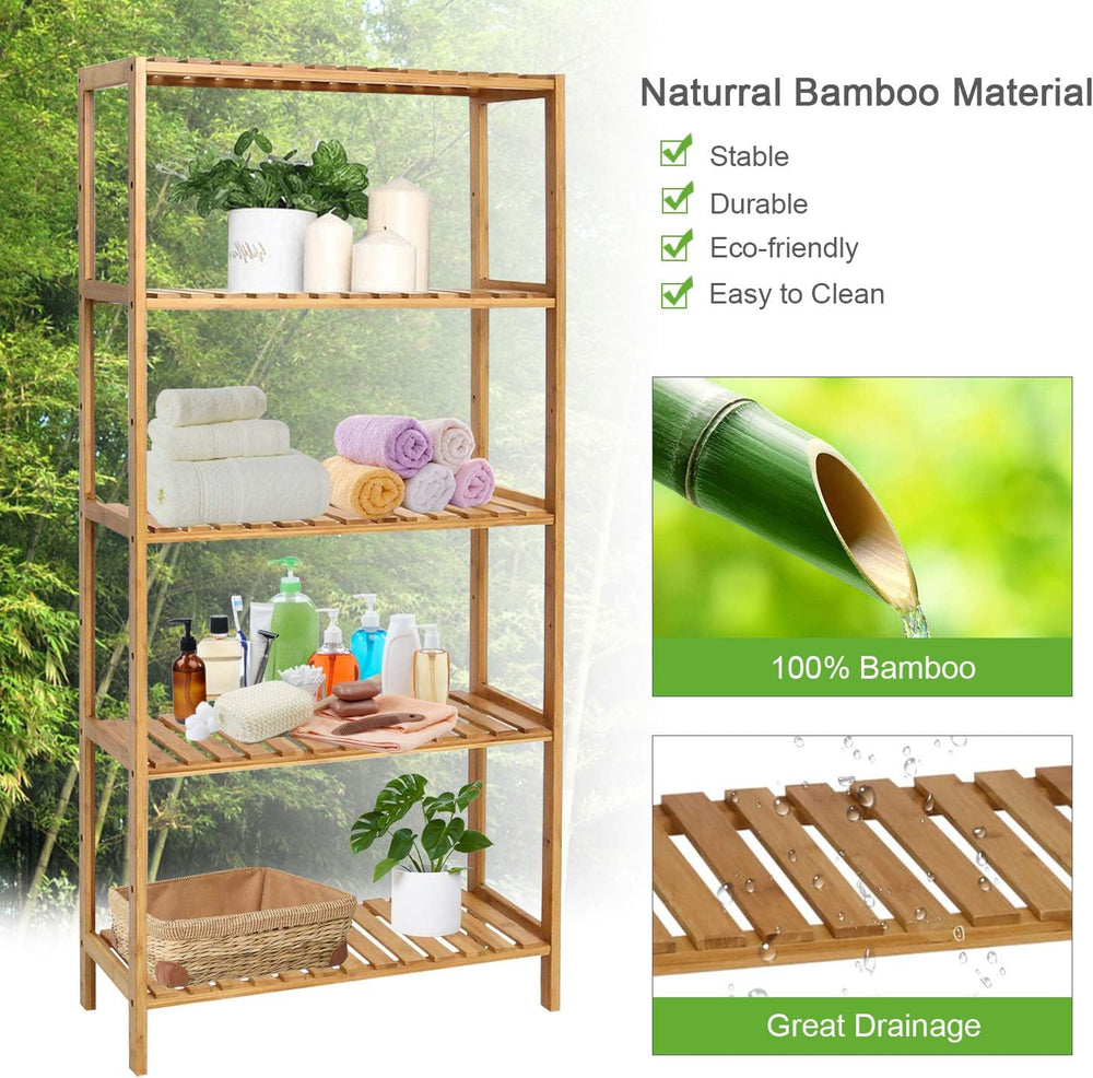 Bamboo Shelf Bathroom 5-Tier Storage Shelves Free Standing Rack Multifunction...