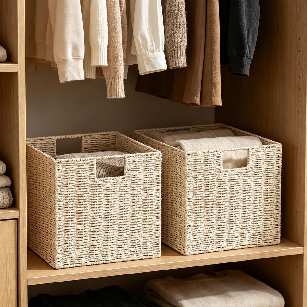 Vagusicc Wicker Storage Basket, Set of 2 Hand-Woven Paper Rope Storage Basket...