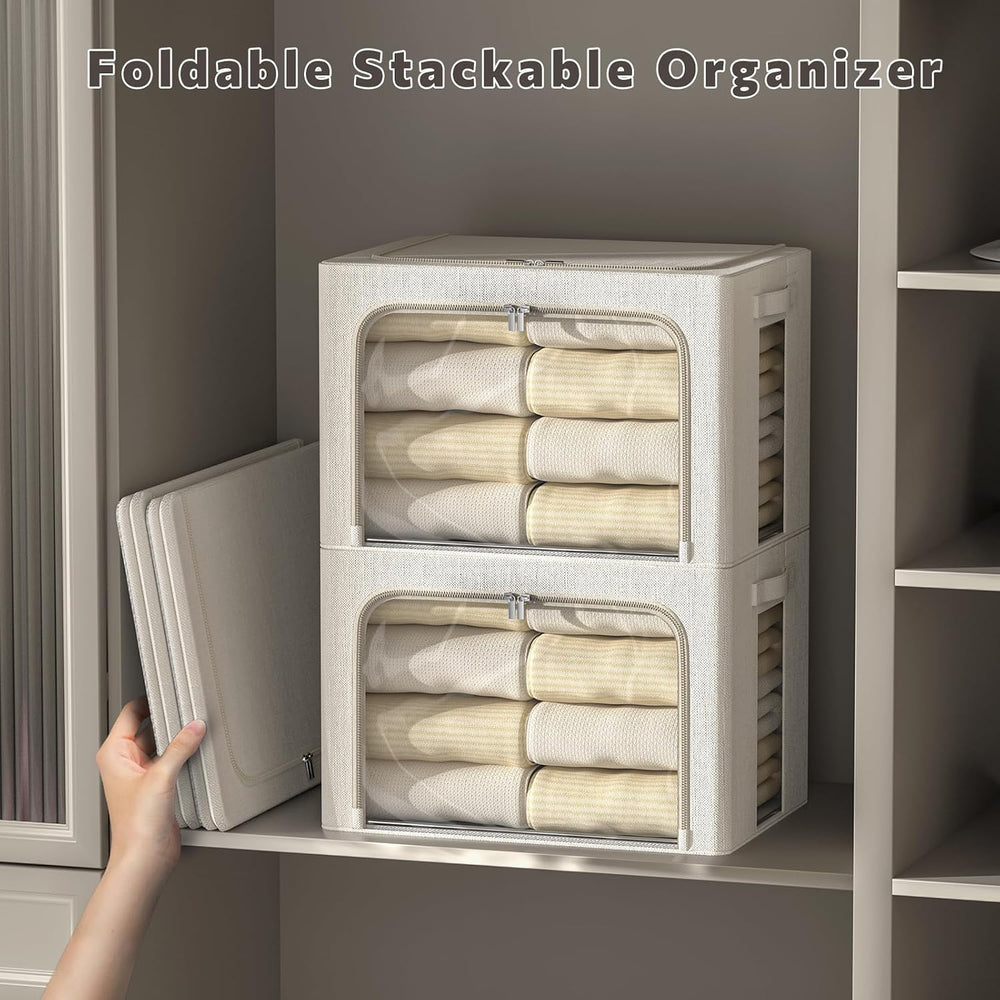 FHSQX 6 Pack Clothes Storage Bins with Metal Frame 100L Foldable Storage Bins...