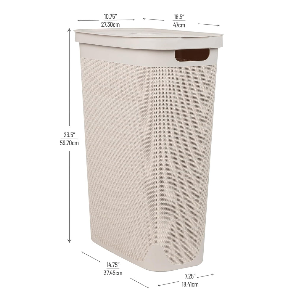 Mind Reader Slim Laundry Hamper with Lid, 40L Clothes Basket, Linen Design, P...